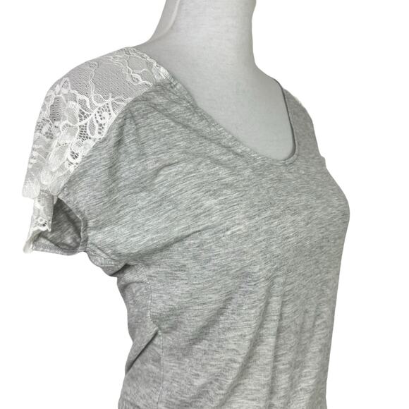 GAP Body NWT Gray & White Lace Cross Back Soft Sleep Tee Casual Top - Picture 10 of 13